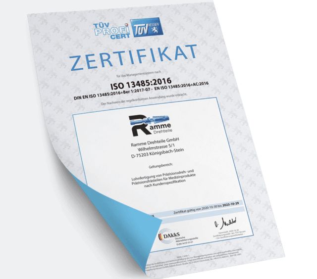 Ramme Drehteile GmbH Zertifikat DIN EN ISO 13485