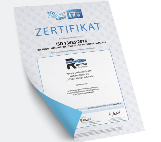 Ramme Drehteile GmbH Zertifikat DIN EN ISO 13485